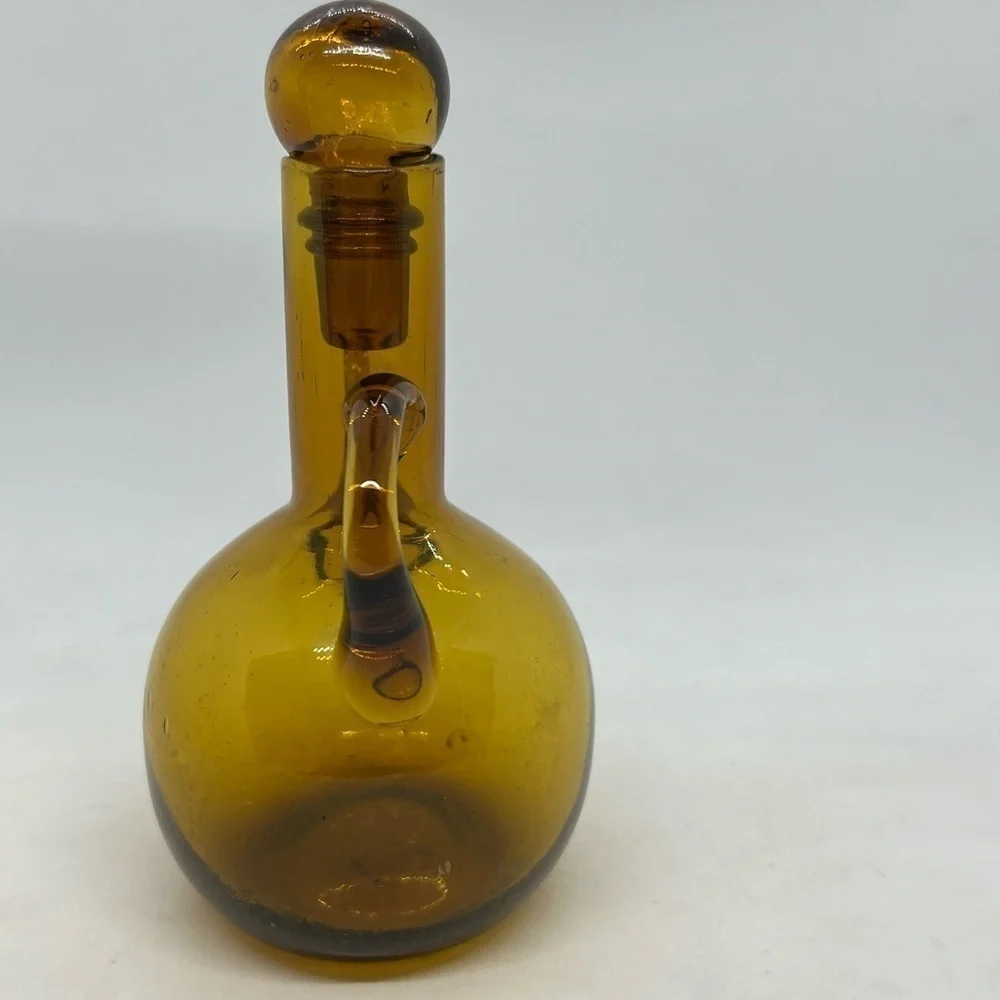 Vintage MCM Amber Handblown Glass Cruet & Stopper